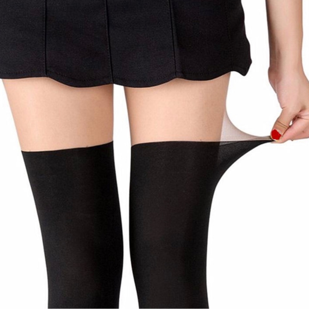 Two tone Black and Tan ribbed pantyhose - Picture 4 of 5